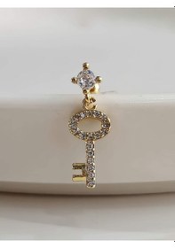 Resim Kilit Anahtar Model Kıkırdak Piercing Tragus Helix Altın Gold Renk Küpe 