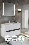 Resim Banyo Kadife Beyaz Parlak Hıgh Gloss 100 Cm Banyo Dolabı+ledli Aynalı Üst Dolap+boy Dolabı 