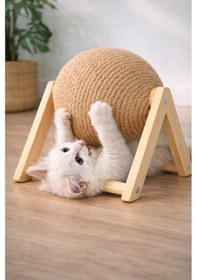 Resim Kedi Tırmalama Topu Ahşap Ayaklı, Dayanıklı Kedi Oyuncağı 