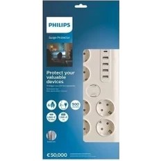 Resim PHILIPS 6-lı SPN7060WA/62 900 Joules Akım Koruma Prizi Beyaz 4-USB/1-TYPEC 