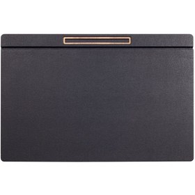 Resim Deri Kapaklı Masa Sümeni Siyah Ahşap Detaylı 60x40cm 