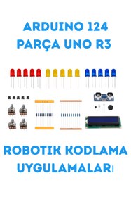 Resim Arduino 124 Parça Uno R3 Robotik Kodlama Uygulamaları Süper Başlangıç Proje Eğitim Seti 