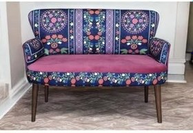 Resim Ikili Koltuk - Etnik Desen - Nubuk Kumaş - Ahşap Ayak - Mor 