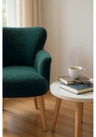 Resim Azra Mobilya Modern Yeşil Teddy Kumaş Rahat Berjer Tekli Koltuk Yumuşak Dokulu, Ahşap Ayaklı Haki 