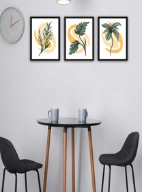 Resim Wow 3 Parça Botanik Tarzda (Siyah Çerçeve Görünümlü) Uv Baskı Duvar Tablo Seti 