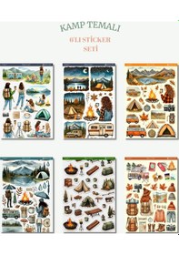 Resim 6'lı Kamp Temalı Sticker Seti 12x17 Cm Bullet Journal, Scrapbook, Ajanda Ve Planlayıcı İçin Özel Diğer 