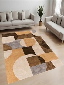 Resim Rovigo Dijital Baskı Yıkanabilir Kaymaz Taban Salon Halısı Ve Yolluk RV026-FNL285, Kahverengi, 100 x 150 