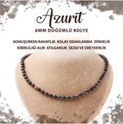 Resim Deniz Doğal Taş Sertifikalı Azurit 6 Mm Düğümlü Doğal Taş Kolye 