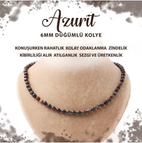 Resim Deniz Doğal Taş Sertifikalı Azurit 6 Mm Düğümlü Doğal Taş Kolye 