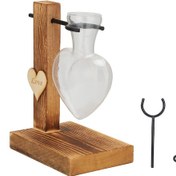 Resim Mufunye Ahşap Tabanlı Cam Süs Vazo, Retro Tarz Ev Ofis Dekorasyonu, Su Bitkisi Ve Çiçek Dikey Konteyneri 