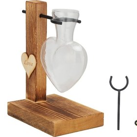 Resim Mufunye Ahşap Tabanlı Cam Süs Vazo, Retro Tarz Ev Ofis Dekorasyonu, Su Bitkisi Ve Çiçek Dikey Konteyneri 