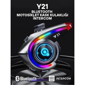 Resim Y21 Rgb Işık Efektli Intercom Bluetooth Motosiklet Kask Kulaklığı Intercom Kulaklık 