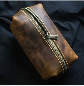 Resim El Yapımı Hakiki Deri Dopp Kit Crazy Deri, Fermuarlı Seyahat Çantası 