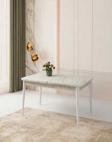 Resim Hg Marmo Ortadan Açılır Büyüyen Yemek Masası Mermer Desenli 80x13 