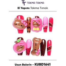 Resim Kubd1641 - 1641 Uzun Balerin - 10'lu Tekrar Kullanılabilir El Yapımı Protez Takma Tırnak Xs 