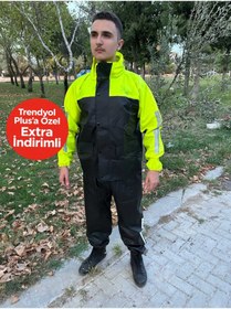 Resim geborgenheit Kadın Erkek Fosforlu Yeşil Motorcu Yağmurluk Astarlı Motosiklet Kurye Yağmurluğu Cepli 