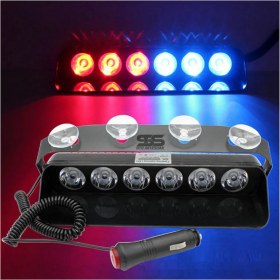 Resim STS Oto Aksesuar S6 Polis Çakarı Cam Içi Vantuzlu 6 LED Kırmızı Mavi Çakmaklık Girişli Ön Arka Cam 12 Mod 