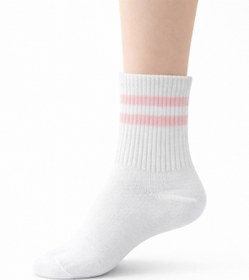 Resim SOLDE SOCKS 2'li Kız Çocuk Pamuklu Günlük Çorap - Çizgili Desen, Beyaz & Pudra Renk, Yumuşak Dokulu, Kaliteli 