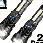 Resim 2 adet LED XP50 Yakınlaştırılabilir Dış Mekan El Feneri, Yürüyüş, Koşu, Yürüyüş, Kamp ve El Feneri Aydınlatması için COB Yan Fener Acil Lambası, Balıkçılık, Taşınabilir ABS Malzeme Çalışma Lambası 