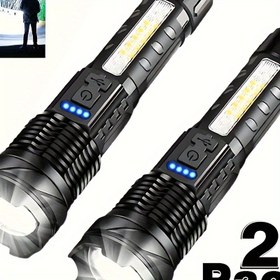 Resim 2 adet LED XP50 Yakınlaştırılabilir Dış Mekan El Feneri, Yürüyüş, Koşu, Yürüyüş, Kamp ve El Feneri Aydınlatması için COB Yan Fener Acil Lambası, Balıkçılık, Taşınabilir ABS Malzeme Çalışma Lambası 