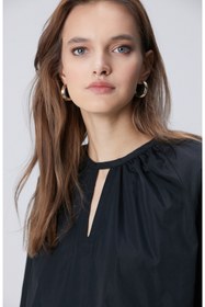 Resim Network N-Green Siyah Crop Tafta Bluz 