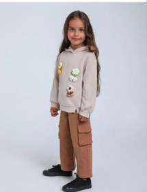 Resim Kız Çocuk Çiçek Örgü Detaylı Kapüşonlu Sweatshirt-14306 Bej 
