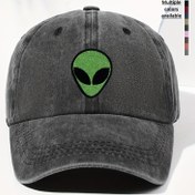 Resim Yeşil Uzaylı Nakışlı Üniseks Vintage Yıkanmış Beyzbol Şapkası - Ayarlanabilir Snapback, Hafif Polyester, Renkli Seçeneklerle Siyah, Dış Mekan Aktiviteleri ve Günlük Kıyafetler İçin Mükemmel, Beyzbol Şapkası 