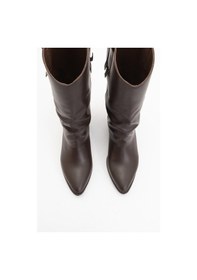 Resim Luvishoes Luvi Shoes Sojo Kahverengi Cilt Hakiki Deri Kalın Topuklu Kısa Çizme Kahverengi Deri 