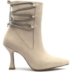 Resim Feles Arkası Taş Detaylı Topuklu Kadın Bot 001 