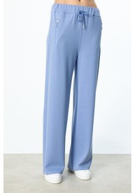 Resim On Beli Lastikli Fermuar Cepli Eşofman Altı Mavi 