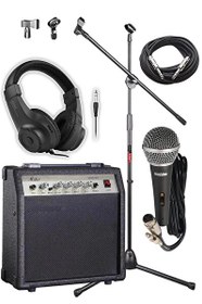 Resim Midex MGA-30BK-PAK Elektro Gitar Amfisi Seti 30 Watt Gain Özellikli (Amfi Mikrofon Stand Kulaklık Jack Kablo) 