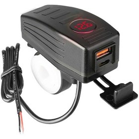 Resim Motosiklet Usb Şarj Cihazı Pd+qc3.0 Çift Portlu Hızlı Şarj Led Voltaj Göstergeli 12/24v 22-25mm Direksiyon Uyumlu 