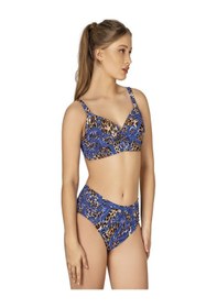 Resim Endeep Kadın Büyük Beden Destekli Büzgü Detaylı Leopar Desenli Bikini Takımı-kahverengi-mavi Kahverengi - Mavi 
