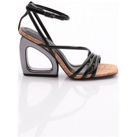 Resim Dgn 2428 Kadin Bilekten Sarmali Topuklu Abiye Ayakkabi 2428-2219-R7677 Siyah 