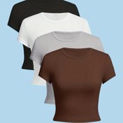 Resim 4 Parça Minimalist Tasarım ve Çok Yönlü Yuvarlak Kollu Kısa Kollu Tişört Seti 