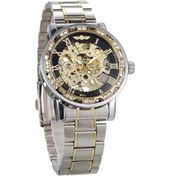 Resim Lemestar Erkekler İçin El İle Çalışan Mekanik Saat, Göz Alıcı Taşlı Desen, Su Geçirmez Çelik Kordon, Siyah Ekran Altın Aralıklı, S1089-2 Modeli Çok Renkli 