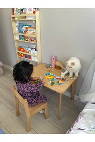 Resim RU-BİSHOP Montessori Çocuk Masası Oyun Masası Aktivite Masası Ve 2 Adet Sandalye Ahşap Masa Ve Sandalyeler 