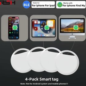 Resim 4 adet RSH Akıllı Anahtar Bulucu Etiketi - iPhone/iPad için Kablosuz GPS Takipçisi, Anahtarları, Evcil Hayvanları, Cüzdanları ve Sırt Çantalarını Bulmak İçin İdeal, Bul Find App ile Uyumlu, Şarj Edilemeyen Pil, Anahtar Bulucu Etiketleri | Akıllı Etiketler | Kablosuz Takip 