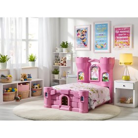 Resim Kaju CarBed Kaju Prenses Kalesi Çocuk Pembe Karyolası 