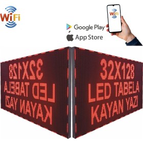 Resim LEDEKSİS 32X128CM Çift Taraflı Kayan Yazı Wifi (Telefondan Yazı Değiştirme)Kırmızı 