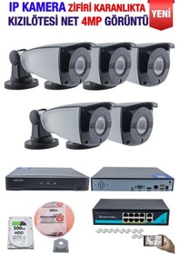 Resim Ip Kamera Seti - 5 Ip Kamera - 10 Kanal Nvr - 8 Port Poe Switch, 500 Gb Disk, Gece Görüşlü Ir 