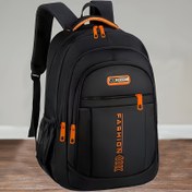 Resim Erkek ve Kadın Rahat Sırt Çantası - Büyük Kapasiteli, Modaya Uygun Siyah ve Turuncu Duffel Çantası, Çoklu Bölümler, Ayarlanabilir Askılar ve Seyahat ve Okul Kullanımı İçin Dayanıklı Kumaş ile, Seyahat Sırt Çantası | Rahat Stil Sırt Çantası | Ayarlanabilir Askılı Çanta 