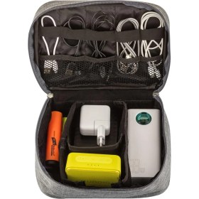 Resim Mena Rise Livx Fermuarlı Elektronik Aksesuar Düzenleyici Çanta Organizer Kablo Düzenleyici Gadget Çanta Cırt Cırt Kemerli Su Geçirmez Boyun Askılı Aksesuar Çantası Gri SRF11-01 