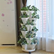 Resim 6 Katlı Tekerlekli Plastik Saksı - Çağdaş Tasarım, Sebzeler, Çilekler ve Balkon Bahçeciliği için Çok Katmanlı Bitki Kutusu, İç/Dış Mekan Kullanımı, Hafif ve Mobil 