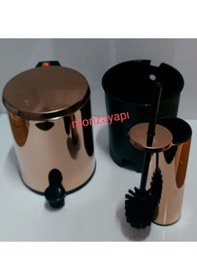 Resim Primanova Cigo Çelik Çöp Kovası 6lt Ve Tuvalet Fırçası Roza Altın 