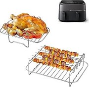 Resim Hivio Philips Airfryer Dual Basket 3000 Series 9L için sıcak hava fritözü aksesuarı, Philips Airfryer Dual Basket 3000, 2 adet hava fritözü standı, 5 şişli 