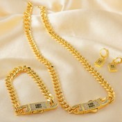 Resim 1 Set 24K Altın Kaplama Küba Zinciri Kolye ve Bileklik, Sentetik Zirkonya, Çıkarılabilir Hip Hop Takı, Üniseks Punk Rock Tarzı, Parti Banket Aksesuarı, Mardi Gras Hediyesi, Tüm Mevsim Giyim 