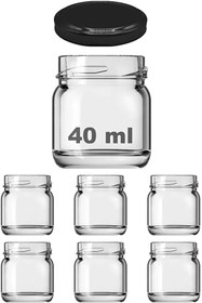 Resim 6 Adet 40 ml Siyah Metal Kapaklı Şeffaf Numune Mama Ek Gıda Şekerleme Reçellik Küçük Cam Kavanoz 