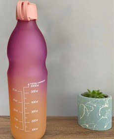 Resim Çift Renk Ölçü Baskılı Motivasyon Matarası Boğumlu Cam Su Şişesi - 1 Litre 
