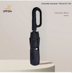 Resim Chuangyinshop Siyah 1 Adet Dayanıklı Fiberglass Kompakt Otomatik Açılır Portatif Uv Koruyucu Katlanır Şemsiye 